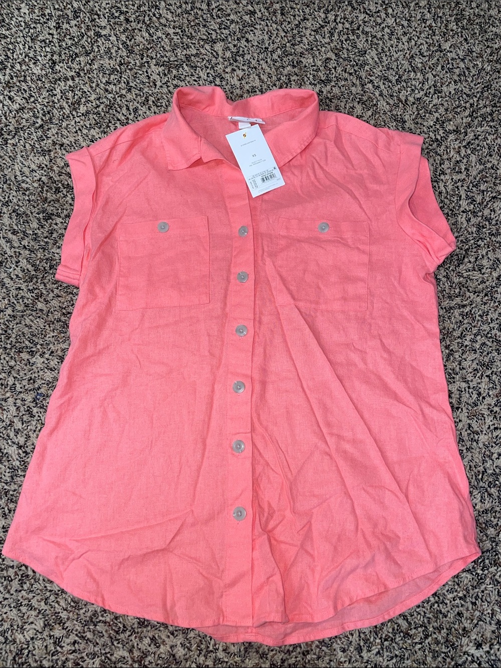 Isabel Maternity Linen Button Down Blouse Coral Size XS NWT